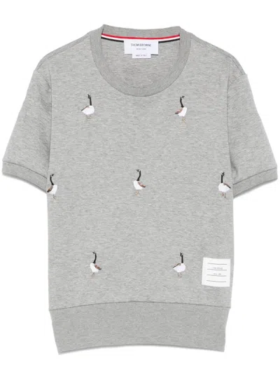 Thom Browne Geese-embroidered Cotton T-shirt In Gray
