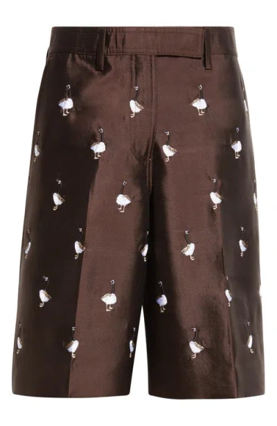 Thom Browne Geese Embroidered Twill Wide Leg Shorts