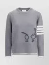 Thom Browne Geese Intarsia Boxy Virgin Wool Crewneck Sweater In Gray