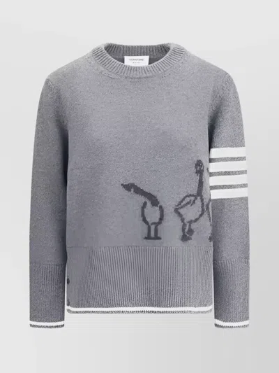 THOM BROWNE GEESE GRAPHIC WOOL SWEATER WITH ASYMMETRIC HEM