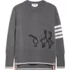 Thom Browne Geese Intarsia Boxy Virgin Wool Crewneck Sweater In Gray