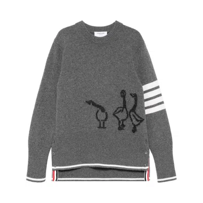Pre-owned Thom Browne Geese Jersey Intarsia Boxy Crew Neck Knitwear 'medium Grey' | Women's Size 38 In Gray
