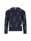 Thom Browne Goose Pattern Long Sleeve Crew Neck Sweater In Blue