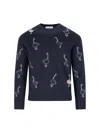 Thom Browne Goose Pattern Long Sleeve Crew Neck Sweater In Blue