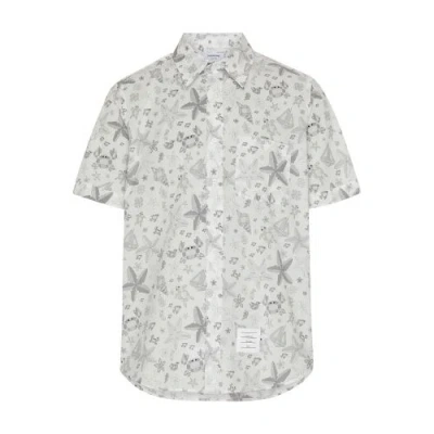 Thom Browne Gem Icon Printed Short-sleeved Shirt In White
