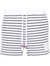 Thom Browne Striped Cotton Shorts With Adjustable Drawstring In Weiss