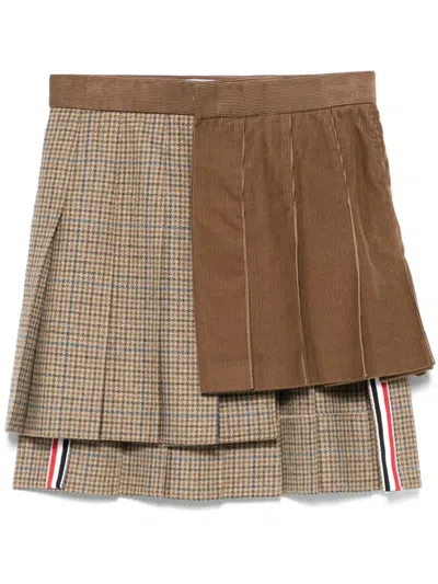 Thom Browne Ginclub Check Cheviot Tweed Mini Skirt In Brown