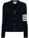 Thom Browne Striped Sleeve Cashmere Cardigan With Contrast Trim In Blue