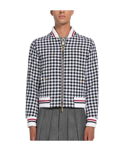 Thom Browne Gingham-check Bomber Jacket In Gray