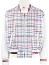 Thom Browne Gingham Check Bomber Jacket In Weiss