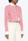 Thom Browne 4-bar Gingham Check Flannel Crop Button-up Shirt In Red