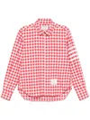 Thom Browne Round Hem Zip Up Shirt With T Bar Puller In Red