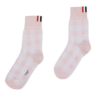 Thom Browne Gingham Check Jacquard 4-bar Ankle Socks Women In Pink