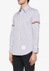 Thom Browne Gingham Check Long-sleeved Poplin Shirt In Blue