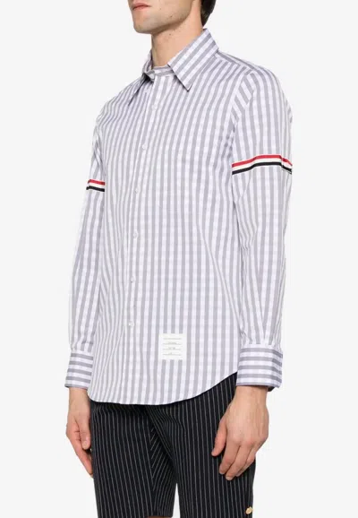 Thom Browne Gingham Check Long-sleeved Poplin Shirt In Blue
