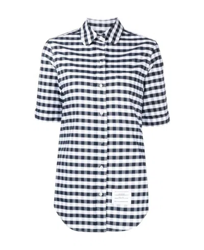 Thom Browne Gingham Check Pattern Shirt In Navy Blue
