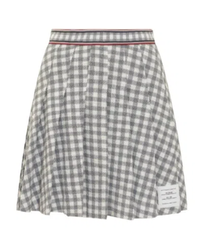 Thom Browne Gingham-check Pleated Miniskirt In Gray