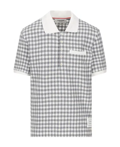 Thom Browne Gingham-check Polo Shirt In Gray