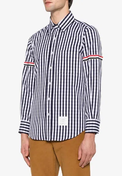 Thom Browne Gingham Check Poplin Shirt With Armband In Blue