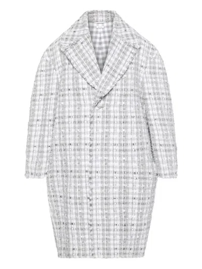 Thom Browne Gingham-check Tweed Coat In Gray