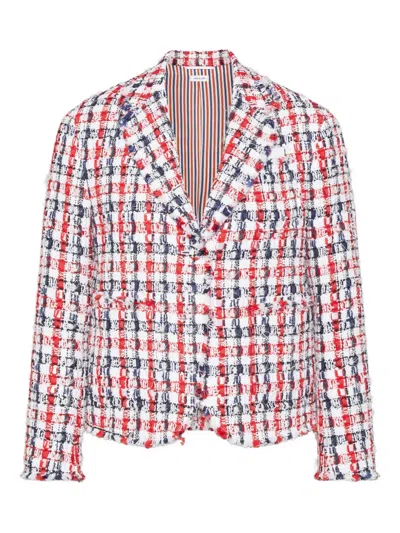 Thom Browne Gingham-check Tweed Jacket In Red