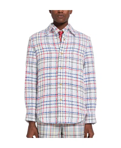 Thom Browne Gingham Check Tweed Overshirt In White