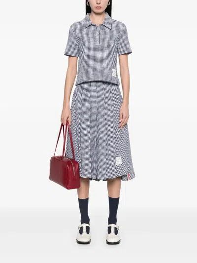 Thom Browne Gingham Cotton Tweed Polo Women In Gray