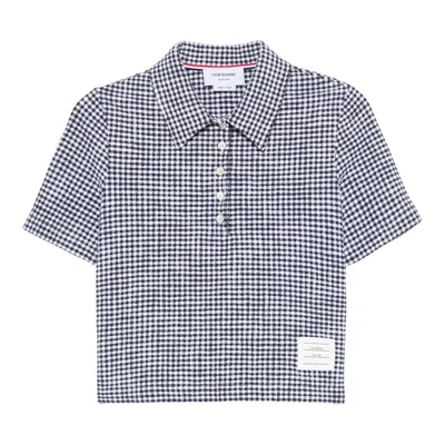 Thom Browne Gingham Cotton Tweed Polo Women In Gray