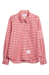 Thom Browne Round Hem Zip Up Shirt With T Bar Puller In Red