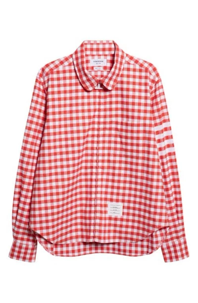 THOM BROWNE THOM BROWNE GINGHAM COTTON ZIP FRONT SHIRT JACKET
