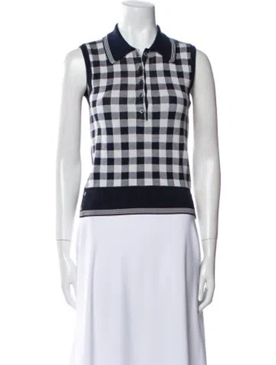 Pre-owned Thom Browne Gingham Silk Jacquard Silk Crop Top W/ Tags In Blue