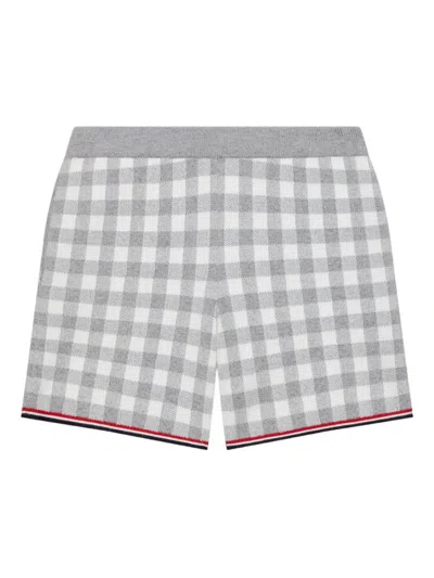 Thom Browne Kids' Gingham Split-hem Shorts In Gray