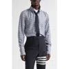 Thom Browne Gingham Straight Fit Convertible Silk Twill Button-down Shirt In Blue