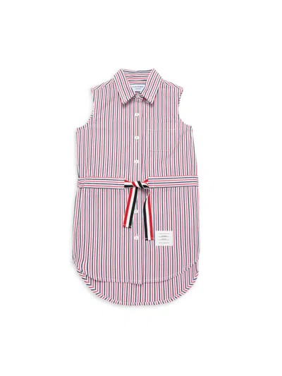 Thom Browne Kids' Girl's Striped Shirtdress In Red White Blue
