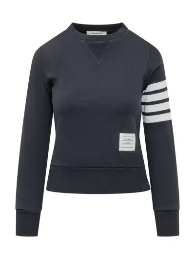 Thom Browne Giro Neck Sweatshirt With Quattro Band In Blue