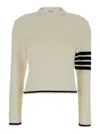 THOM BROWNE WHITE SWEATER WITH 4-BAR DETAIL IN KNIT WOMAN