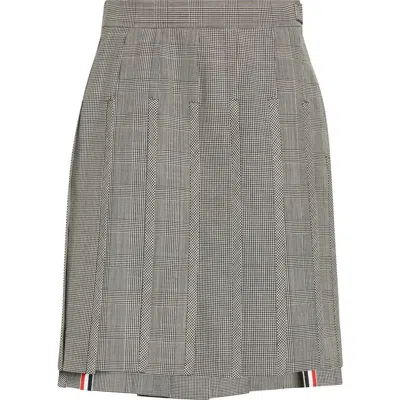 Thom Browne Glen Plaid Pleated Wool Skirt In Gray