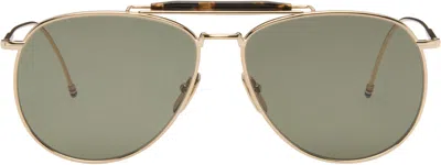 Thom Browne Gold Aviator Sunglasses In Green