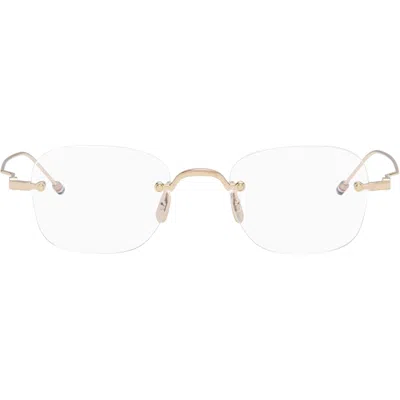 Thom Browne Gold Titanium Rectangular Rimless Glasses In Orange