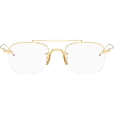 Thom Browne Gold Titanium Semi-rimless Pilot Glasses In Neutral