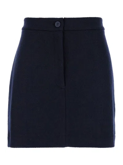 THOM BROWNE BLUE MINI SKIRT WITH MARTINGALA DETAIL IN WOOL JERSEY WOMAN