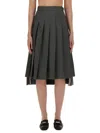 Thom Browne Pleated Grey Midi Skirt With High-low Hem