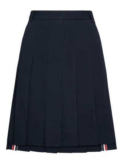 Thom Browne Knee Length Pleated Skirt Belt Loops In Blue