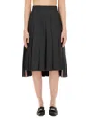 Thom Browne Ladies Navy Twill Pleated Midi Skirt In Grey