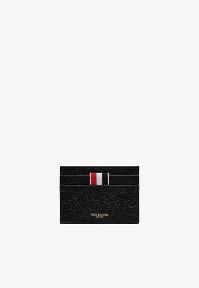 Thom Browne Goose Embroidered Cardholder In Pebbled Leather In Black