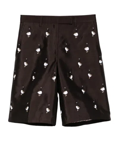 Thom Browne Goose-embroidered Wide-leg Shorts In Brown