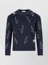 Thom Browne Goose Pattern Long Sleeve Crew Neck Sweater In Blue