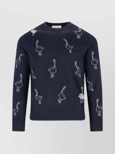 THOM BROWNE GOOSE PATTERN LONG SLEEVE CREW NECK SWEATER