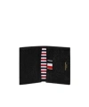 Thom Browne Double Card Holder Embroidered Leather In Black