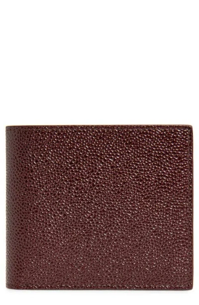 Thom Browne Grained Leather Bifold Wallet In Burgundy